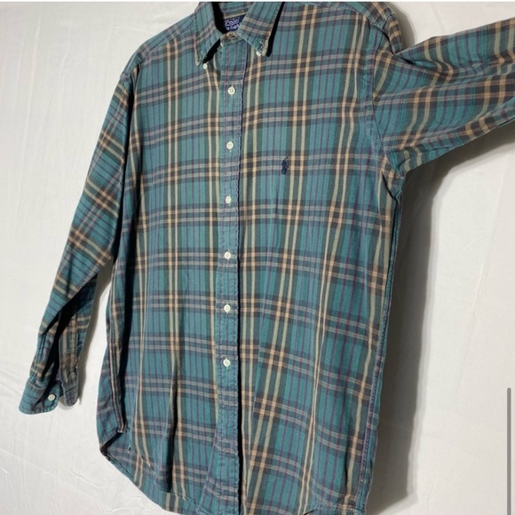 Vintage Polo Ralph Lauren Green Tan Purple Plaid Casual Button Up Shirt S - Picture 12 of 15